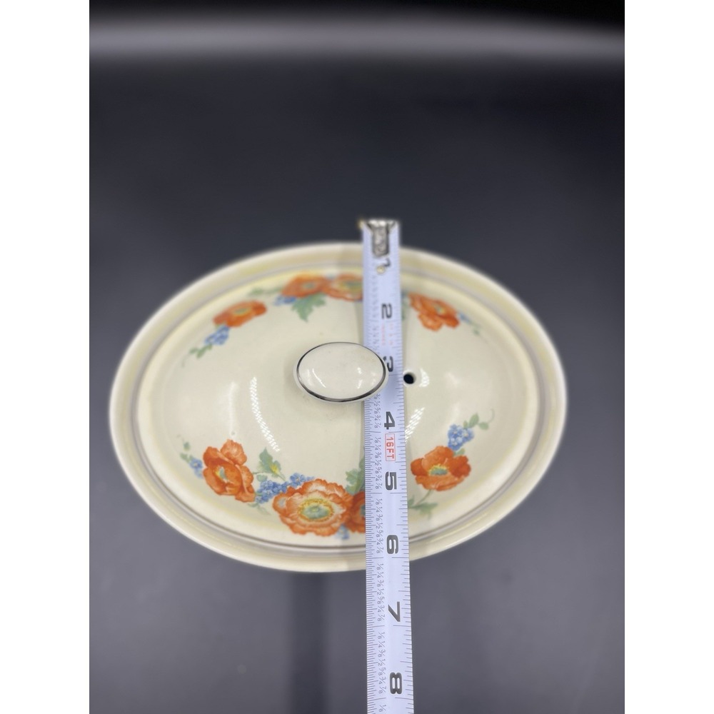Hall Orange Poppy Casserole wLid‎ Oval Platinum Trim Orange Blue Green - Picture 11 of 11